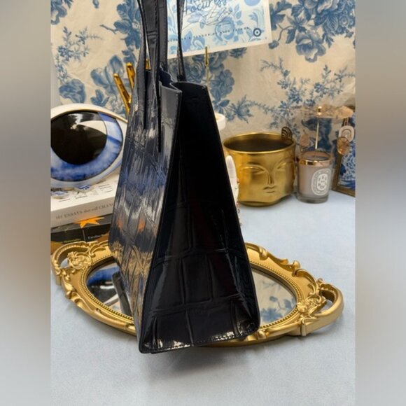 🆕 TED BAKER 🧿 NWOT REPTCON Navy Croc-Embossed Small Icon Tote Bag - Picture 8 of 15